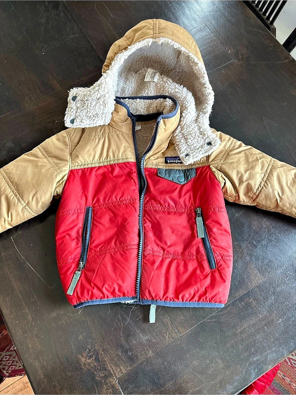 Patagonia Toddler Reversible Hoody Puffer Jacket Red & Brown